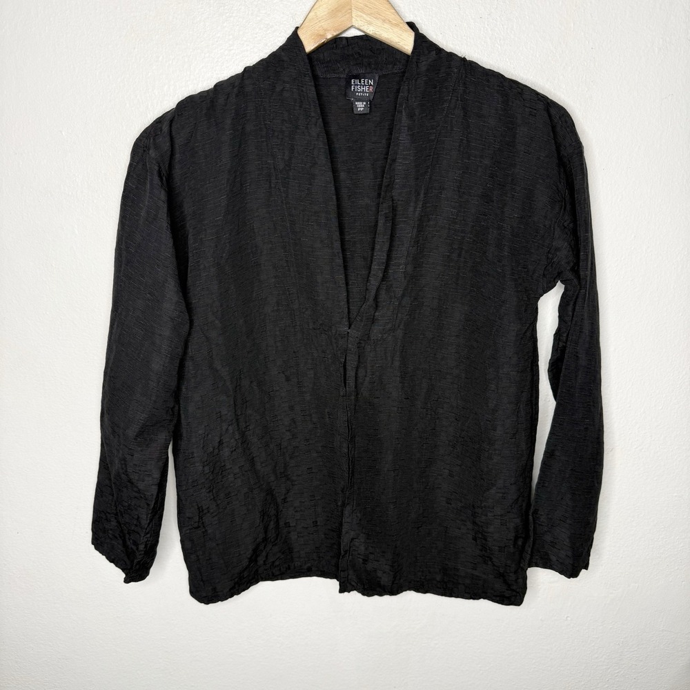 Eileen Fisher Silk Linen Jacket Women's‎ PP Black Hook Front Blazer Business